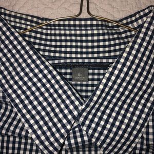 Men’s navy and white checked dress shirt